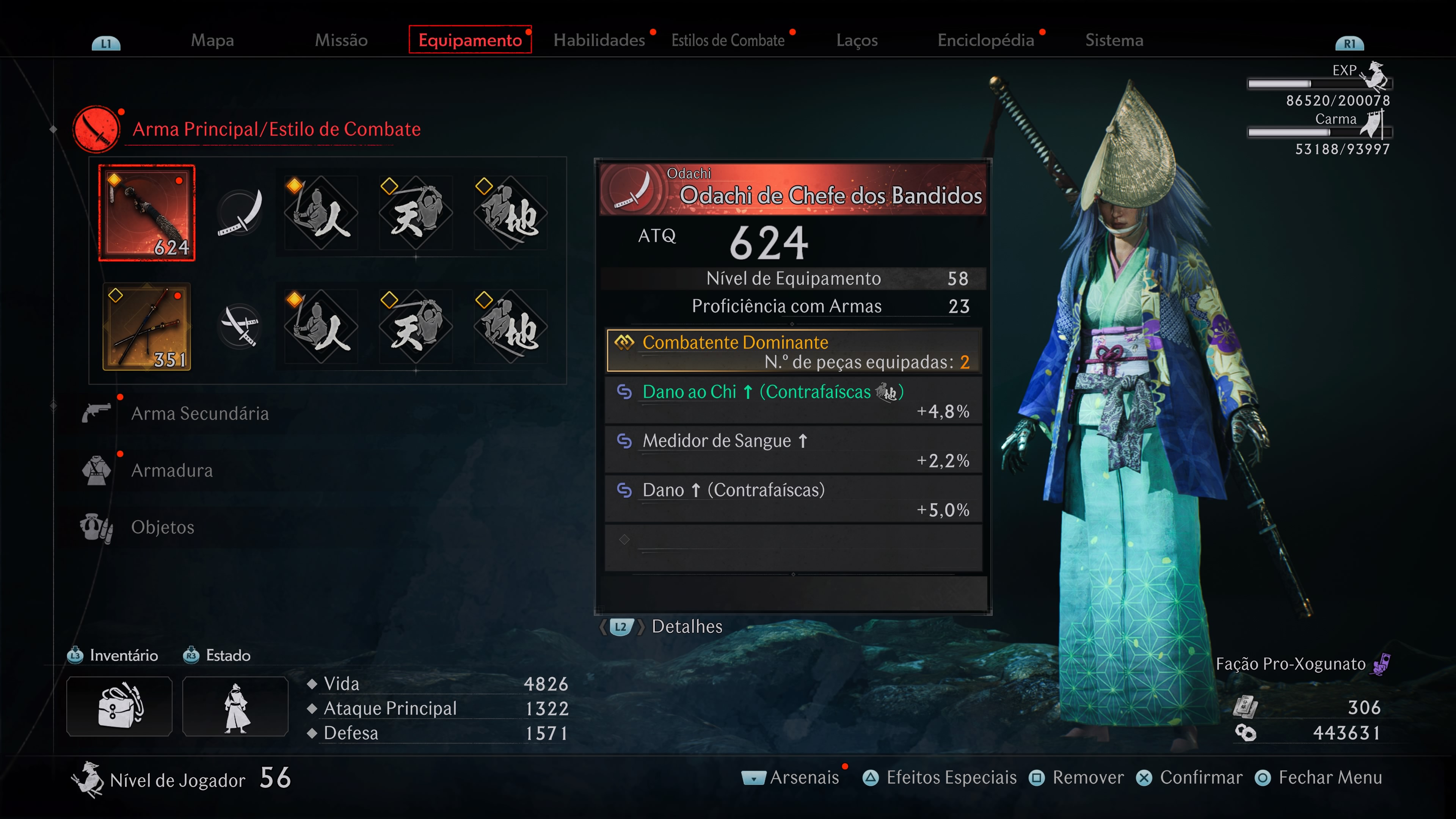 Rise of the Ronin Character menu