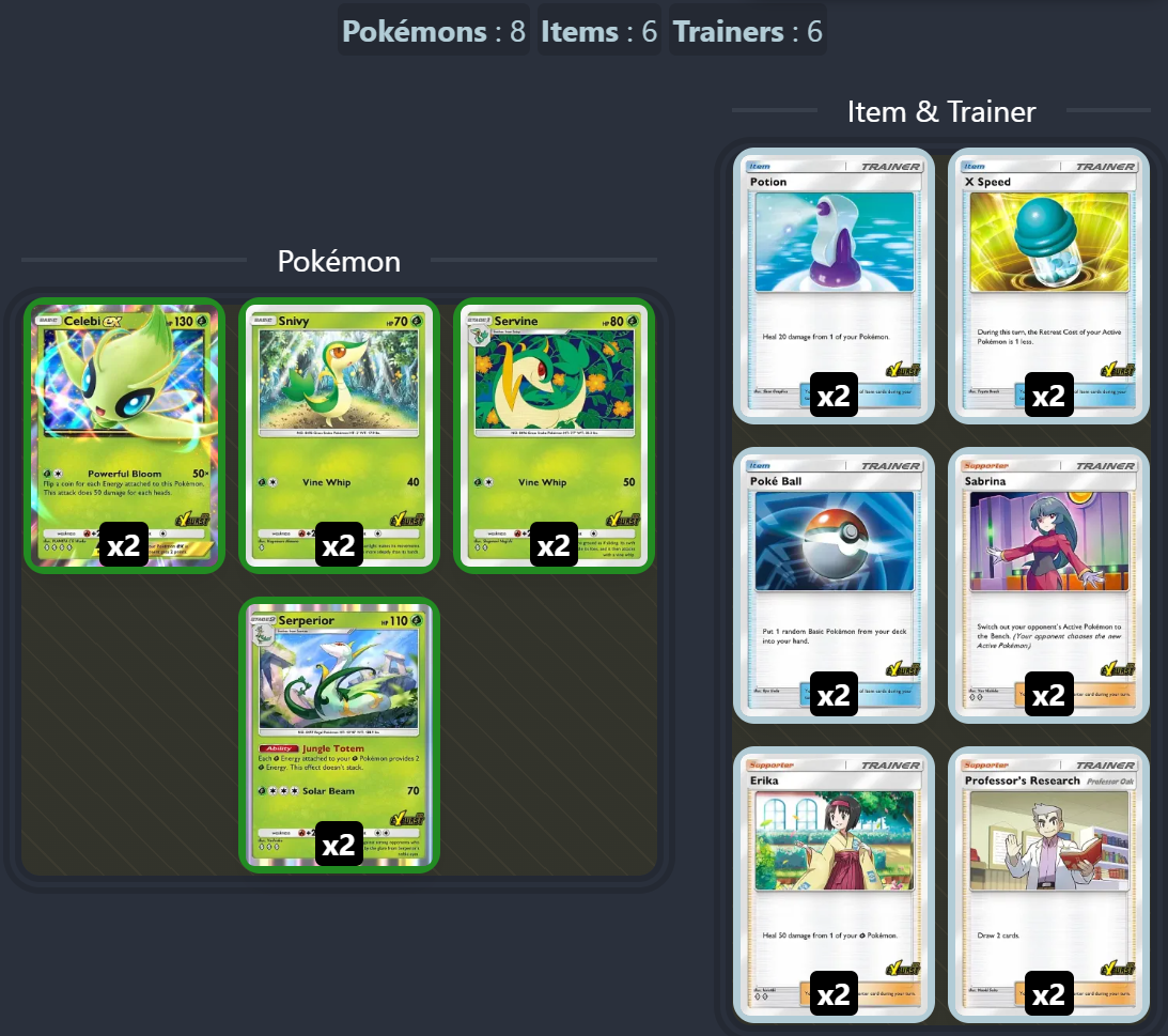 Celebi Ex Deck lista de cartas