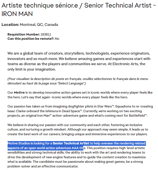 Iron Man Senior Technical Artist