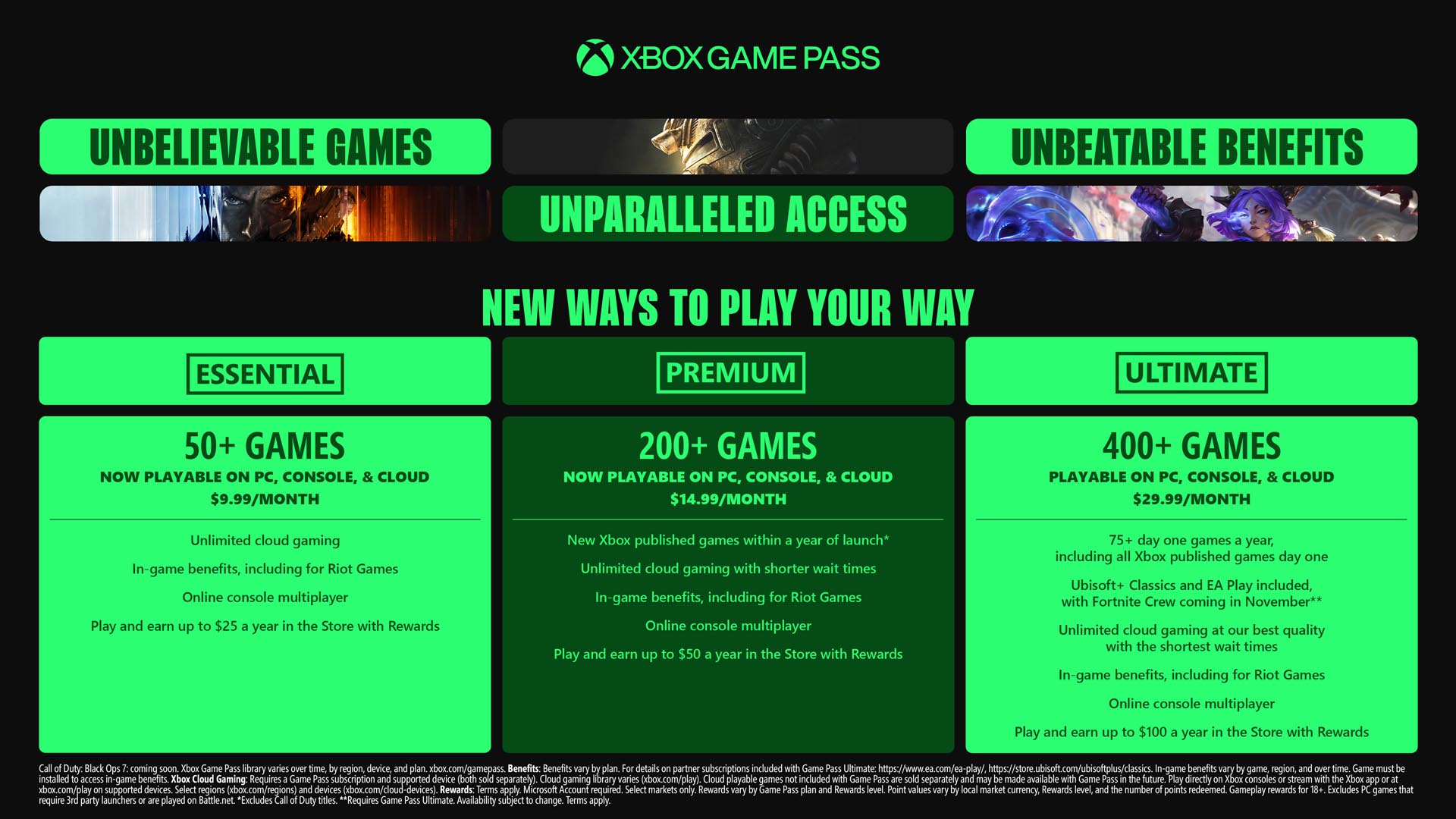 Xbox Game Pass 2025 tiers