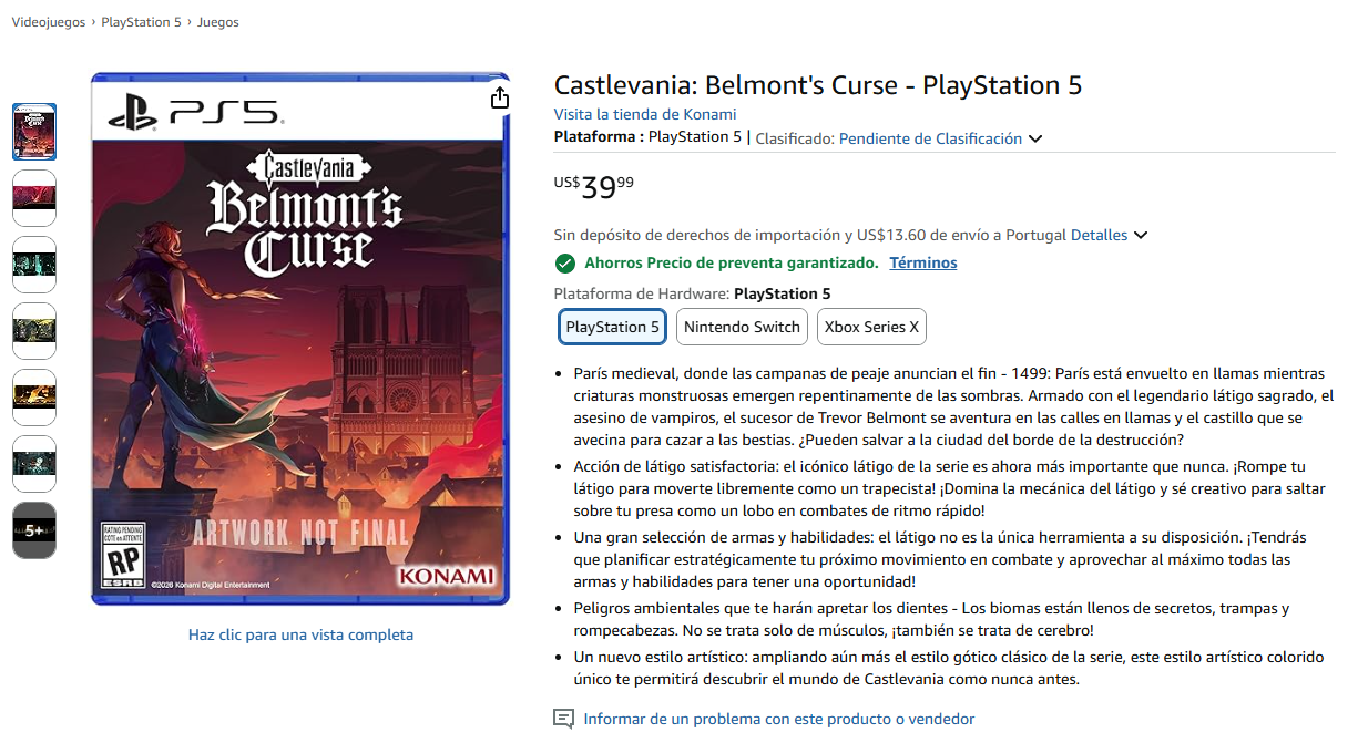 Castlevania Belmont's Curse Pre order amazon
