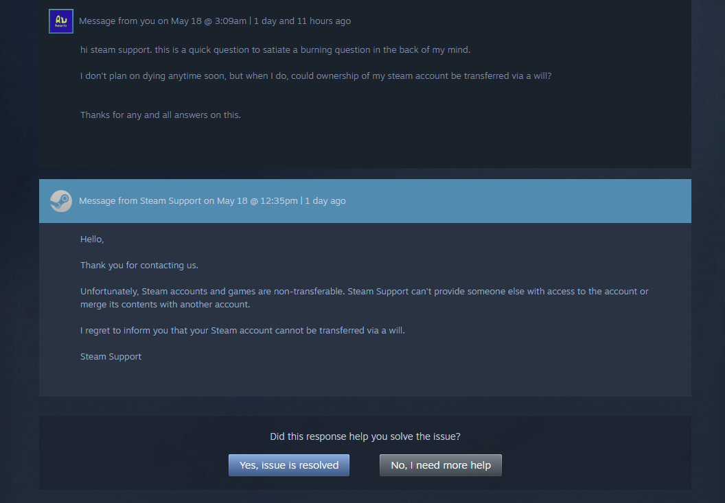 Ninguém pode herdar a tua conta Steam depois de morreres