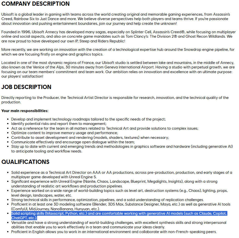 Ubisoft pede experiência em ChatGPT para vaga de emprego